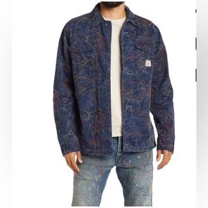 Billionaire Boys Club Embroidered Herringbone Button-Up Shirt in Navy Blazer